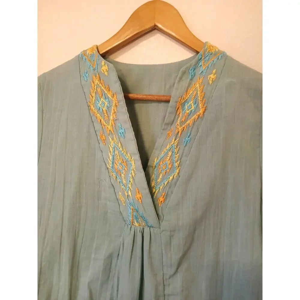 Vintage JCPenney Loungewear House Dress Southwest Embroidered Pockets